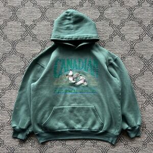 Vintage Marshlands Sweatshirt Mens XL Green Hoodie Mallard Duck Nature Boxy Fade